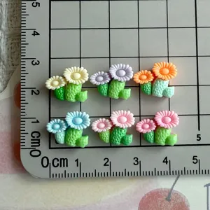 Mini resin flower cactus cabochons flatbacks for DIY nail art crafts and jewelry making 6pcs