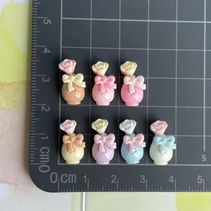 Mini resin rose bow perfume bottle charms for nail art and DIY jewelry making crafts 8pcs