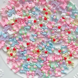 Mini resin strawberry bow charms, cute DIY accessories for nail art, phone cases and earrings.