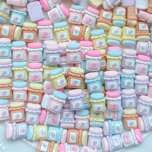Mini strawberry jar resin charms, colorful pastel cabochons for DIY nail art and cute earrings.