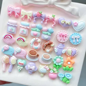 Cute mini resin charms pastel bows strawberries donuts coffee cups DIY nail art jewelry set