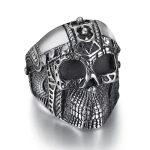 Hip Hop Vintage Roestvrij Staal Schedel Ring Voor Mannen Punk Gotisch Heavy Metal Biker Vingerring Mode Sieraden