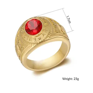 Detailansicht eines Retro US Soldier Rings mit rotem Edelstein und 23g Gewichtsangabe
