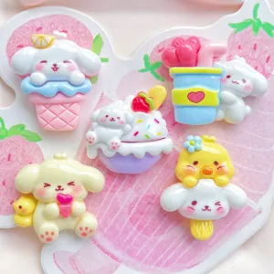 Harz Cartoon Welpe Eiscreme Dessert Flachruecken Anhaenger fuer DIY Handyhuelle Haarklammer