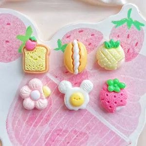 Mini cabochon in resina di cibo per fai da te, simpatici ciondoli di frutta e pane per accessori.