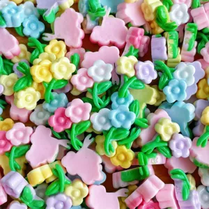 Bunte Harz Blumen Anhänger Flachrücken Cabochons für DIY Handyhülle Handwerk Zubehör.