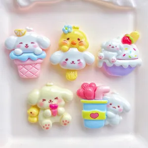 Süße Harz Cartoon Welpe Ente Eiscreme flache Rückseite Charms für DIY Handyhülle Haarklammer.