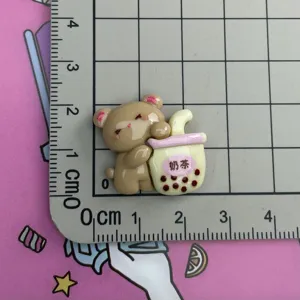 Ρητίνη Καφέ Αρκούδα Bubble Tea Flatback DIY Κλιπ Μαλλιών Θήκη Τηλεφώνου Αξεσουάρ