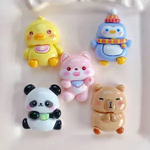 Cute glossy resin animal cartoon charms detail, flatback DIY cabochons for phone case.
