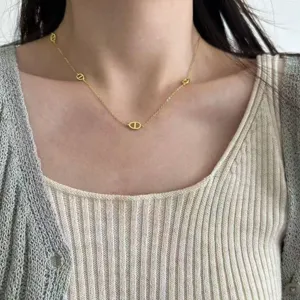 Collier Pendentif Nez de Porc en Argent Sterling 925 Minimaliste Chaîne Ras du Cou Maillon d'Ancre Mode Bijoux Fins Pour Femmes Cadeau Quotidien