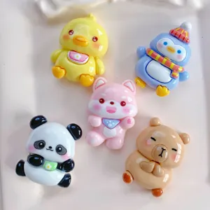 Glossy resin animal charms set, cute DIY flatback cabochons for phone case decor crafting.