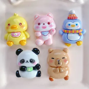 Cute Resin Cartoon Animal Flatback Charms Miniature Capybara Penguin Duck Panda Bear DIY Craft Cabochons For Phone Case Hairpin Jewelry Making Decoration Accessories