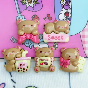 Kawaii Ρητίνη Αρκουδάκια για Χειροτεχνίες DIY Διακόσμηση για Κλαμεράκια Γλυκό Καφέ Τσάι Αρκουδάκι Αξεσουάρ Γραφικής Ύλης