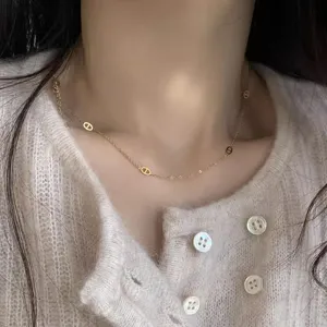Collier nez de cochon en argent S925 pour femmes, chaîne de clavette dorée chic et tendance.