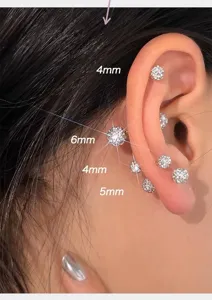 Pendientes de tuerca con bola brillante de plata esterlina S999 para mujer Joya elegante