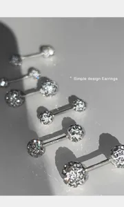 Pendientes de tuerca de cartílago de bola de circonita brillante plata pura S999 mujer