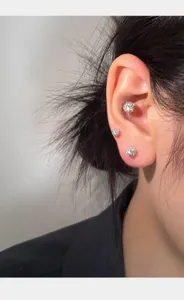 Pendientes de botón con bola brillante de plata S999, joyería elegante para cartílago.