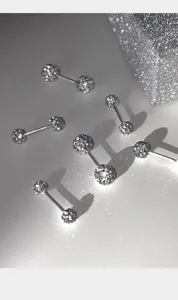 Pendientes de tuerca con bola de cristal brillante de plata esterlina S999 elegante.