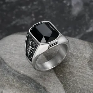 Anello Scorpione in Acciaio Inossidabile Vintage da Uomo Stile Affari Hip Hop Anello con Sigillo in Strass Rettangolare Gioiello da Dito