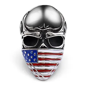 Herren Vintage Edelstahl Totenkopf Ring Amerikanische Flagge Maske Biker Punk Ring Coole Mode Schmuck Geschenk Fingerring