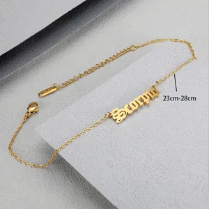 Gold Scorpio zodiac anklet in Old English font, stainless steel chain for women
