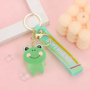 Mignon dessin anime grenouille verte porte-cles resine pendentif avec sangle superhero