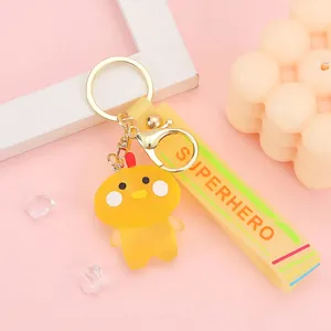 Porte-clés poussin jaune mignon pendentif en résine avec lanière superhero pour sacs.