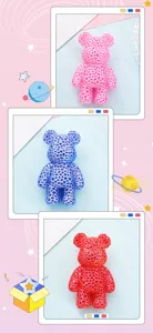 3D printed mesh bear figurine ornament, hollow plastic cartoon animal statue for home decor.