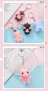 Cute cartoon hippo keychain pendant, soft rubber animal keyring for school bags.