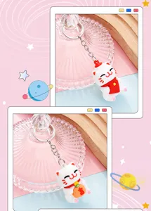 Süßer Winkekatze Schlüsselanhänger PVC Gummi Anhänger Tasche Charm Auto Schlüsselring Geschenk
