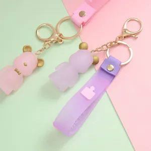 Porte-clés ours dépoli translucide mignon pendentif résine anneau métallique lanière dragonne