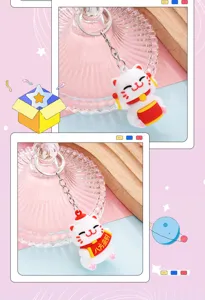 Süßer Winkekatze Schlüsselanhänger, weiches PVC 3D Cartoon Charm für Handyhülle Dekoration.