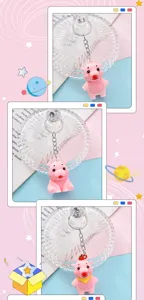 Cute pink hippo keychain detail view, showing exquisite 3D animal pendant craftsmanship.