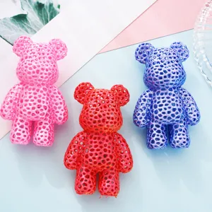Modern Minimalist Hollow Mesh Bear Statue Plastic Desktop Decoration Geometric Grid Bear Figurine For Living Room Office