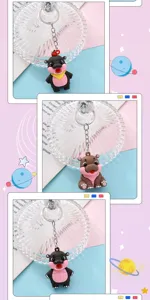 Cute cartoon hippo keychain bag charm, creative animal pendant keyring for backpack.