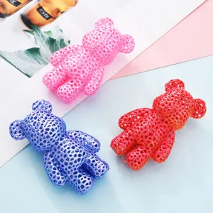 Hollow mesh bear figurine set, plastic violent bear desktop ornament, 3 pieces top view.