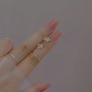 Plata 925 Circonita Rosa Corazón Planeta Pendientes Delicado Diseño De Nicho Joyas