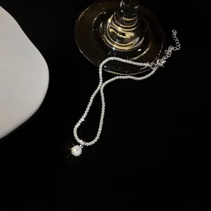 Tobillera de plata esterlina con colgante de cristal brillante elegante joya para pierna