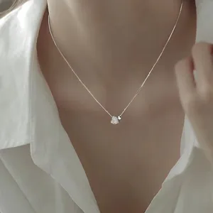 Collar de doble corazón de plata esterlina S925 con circonitas brillante cadena elegante mujer.