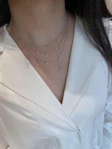 Exquisite S925 sterling silver multi-layer zircon necklace detail view, elegant clavicle chain.