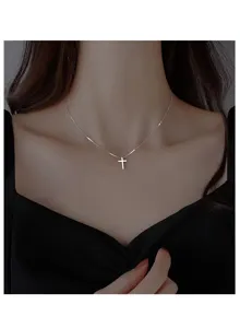 S925 sterling zilveren gladde kruis ketting voor vrouwen, delicate minimalistische ketting.