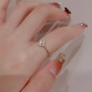 S925 sterling silver four leaf clover ring minimalist dainty finger jewelry detail closeup