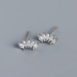 Pendientes de Botón con Corona de Zirconia y Plata de Ley 925 Para Mujer Chicas