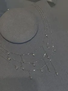 S925 sterling silver layered zircon tassel necklace, elegant delicate collarbone jewelry.