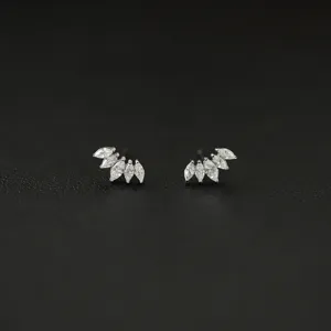 Pendientes de tuerca corona circonita cubica plata marquise minimalista chic joyas