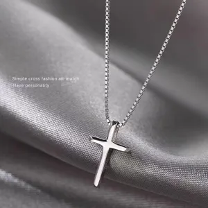 Echt 925 Sterling Zilver Minimalistisch Kruis Hanger Halsketting Fijn Afgewerkt Box Ketting Sieraden Unisex Cadeau