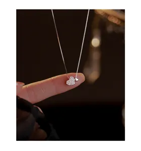 Collar de Doble Corazón de Plata de Ley 925 Colgante de Circonita Elegante Joya de Mujer