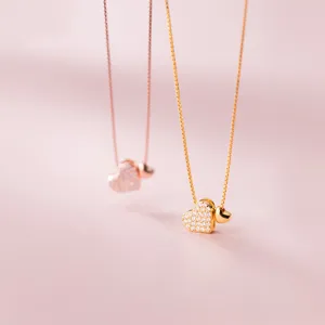 Collar doble corazón de plata esterlina 925 con diamantes brillantes para mujer elegante