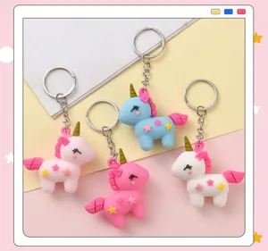 Cute unicorn soft rubber keychain pendant cartoon pony hanging ornament gift bag charm accessory