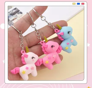 Cute soft rubber unicorn keychain cartoon pony bag charm cute keyring gift for kids and friends